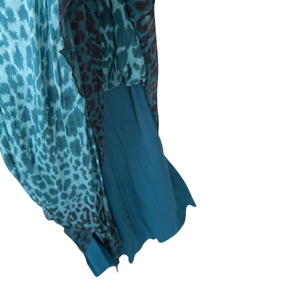 Tadashi Collection Teal Silk Ombre Leopard Maxi Dress with Satin Trim size 10 - Picture 11 of 16
